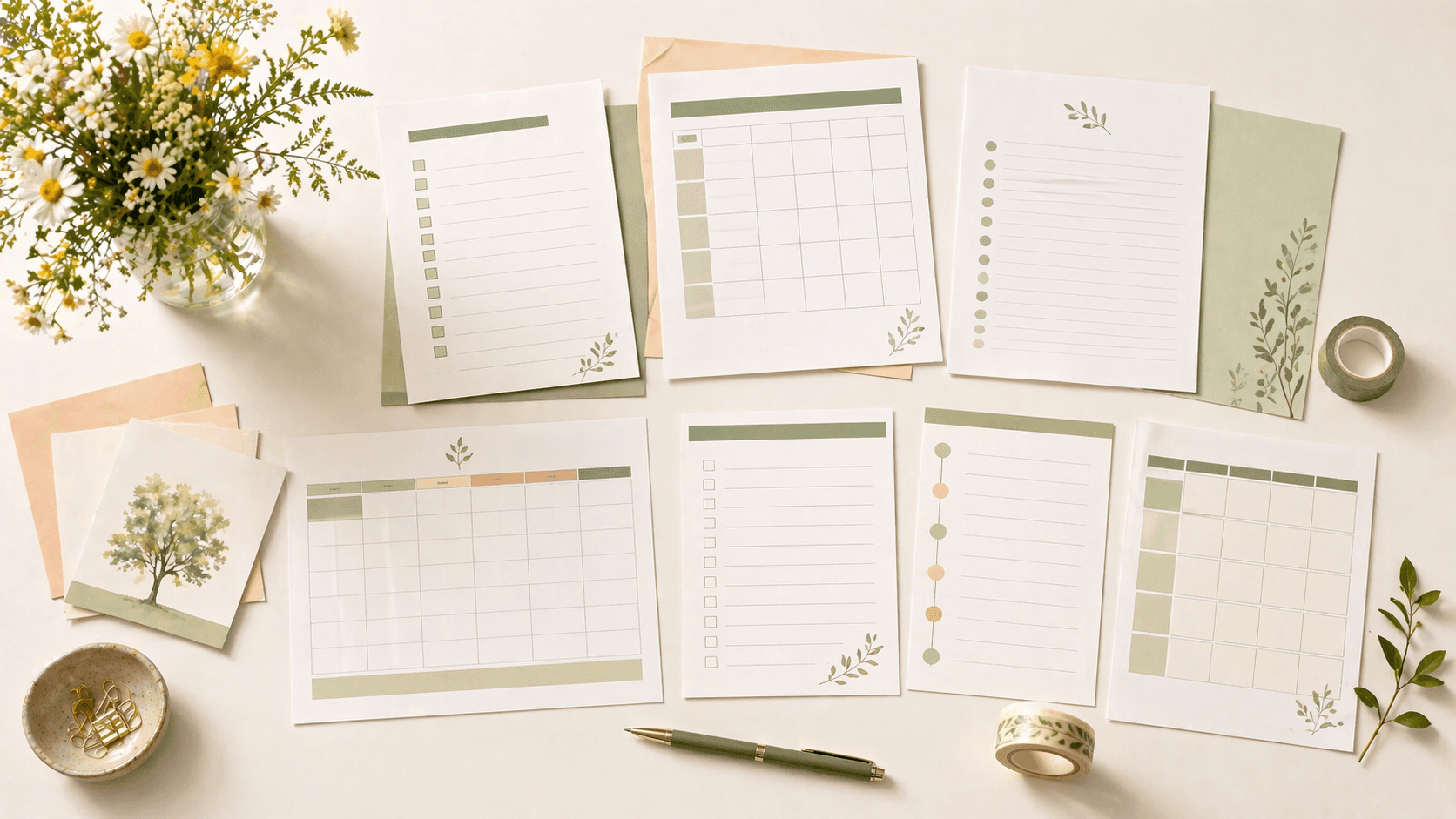 Family reunion planning templates spread out on a table